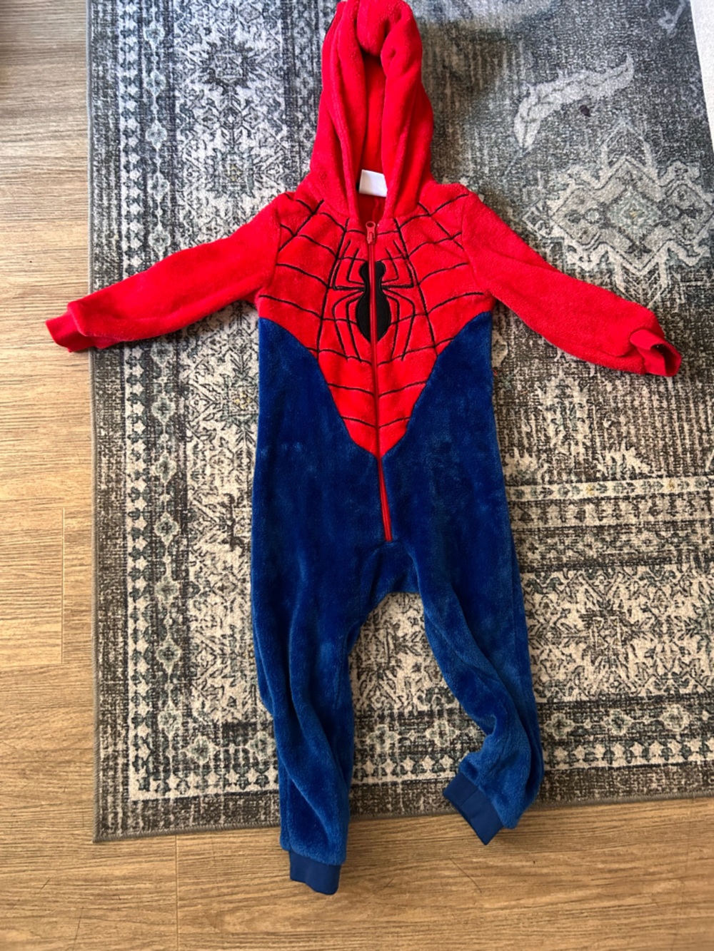 Kids Red & Blue Spider Superhero Costume Onesie Hoodie
